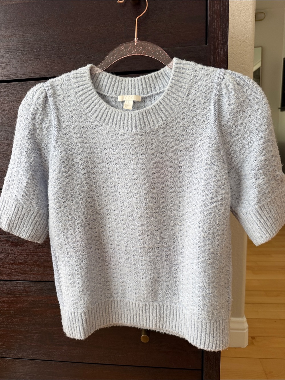 COS Light Blue Textured Crewneck Short-Sleeve Sweater